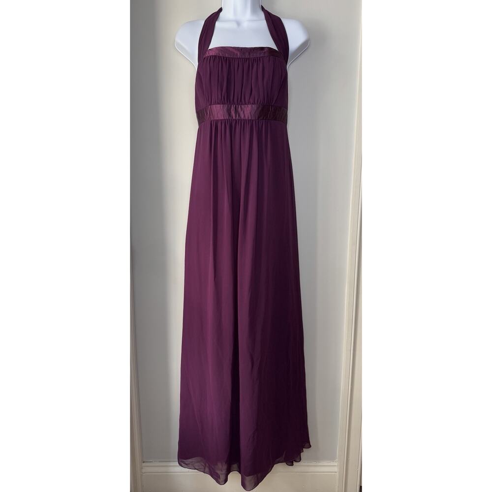 VTG Y2K Jessica McClintock Empire Dress 12 Plum Halter Chiffon Prom Bridesmaid